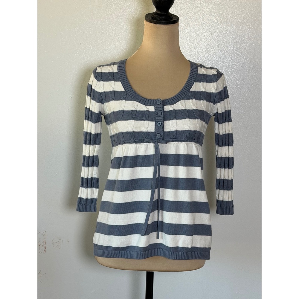Hollister XS Blue White Striped Cable Knit Babydoll Sweater Top
